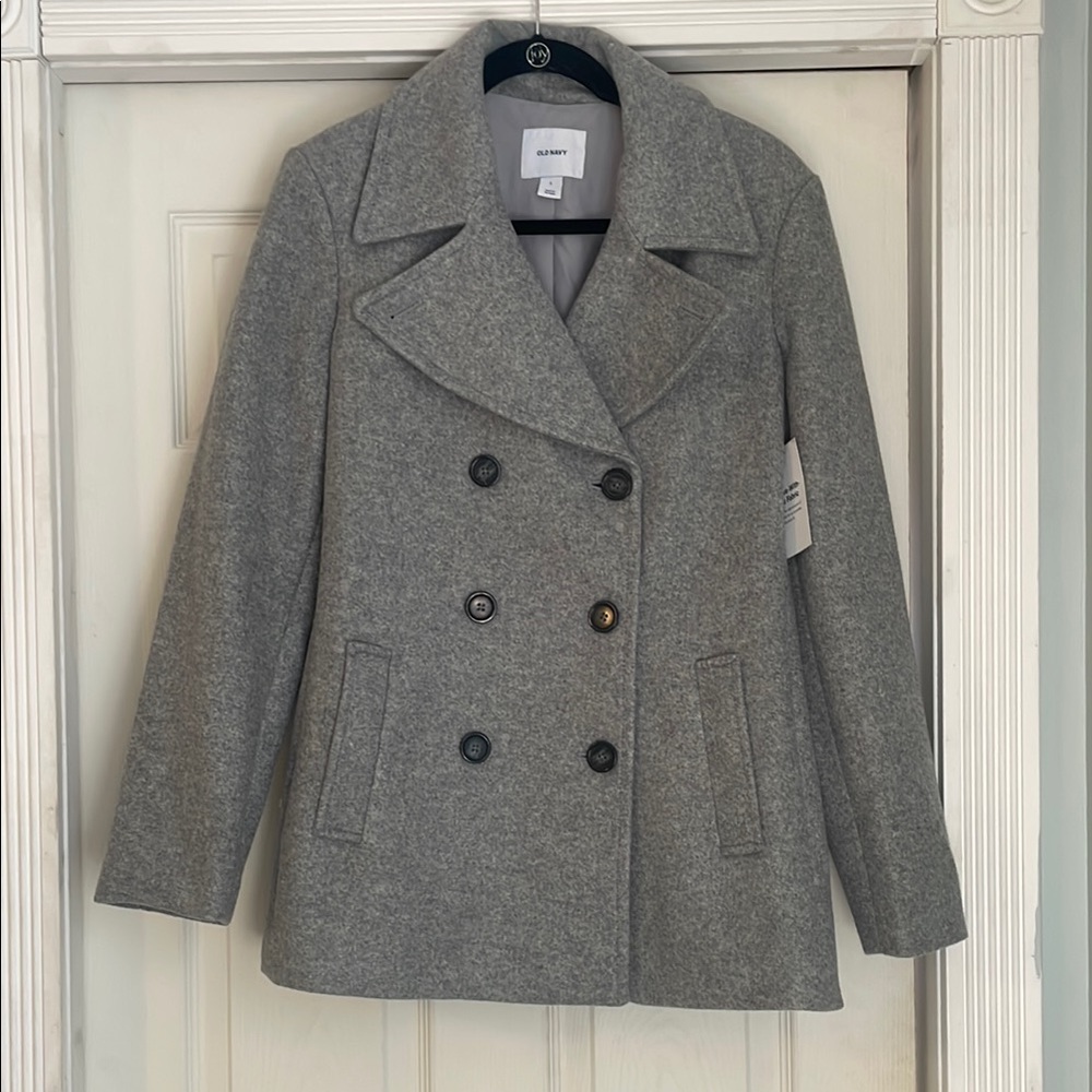 Old Navy Gray Pea Coat with Notched Lapel